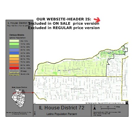 M41-IL House District 72, Latino Population Percentages, by Census Blocks, Census 2010