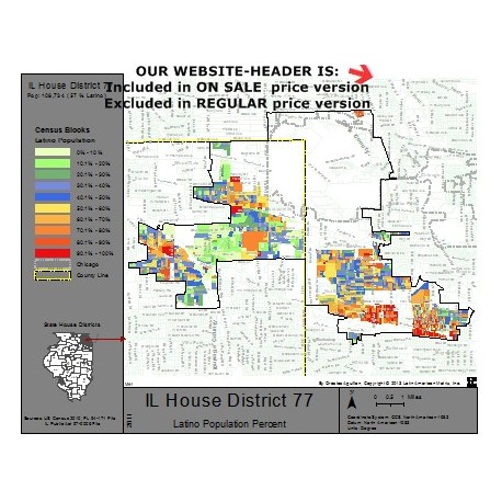 M41-IL House District 77, Latino Population Percentages, by Census Blocks, Census 2010