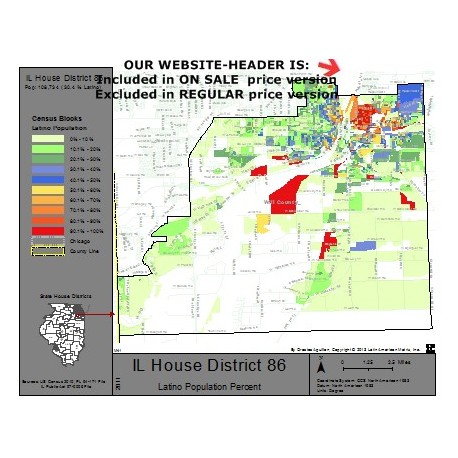 M41-IL House District 86, Latino Population Percentages, by Census Blocks, Census 2010