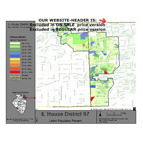 M41-IL House District 97, Latino Population Percentages, by Census Blocks, Census 2010