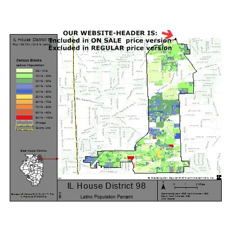 M41-IL House District 98, Latino Population Percentages, by Census Blocks, Census 2010