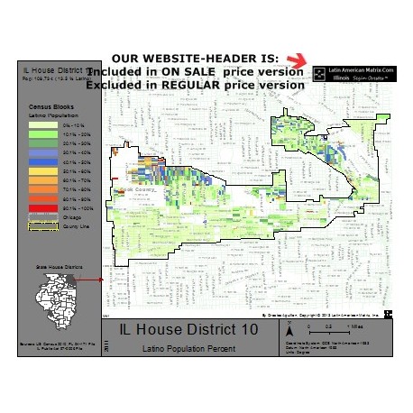 M42-IL House District 10, Latino Population Percentages, by Census Blocks, Census 2010