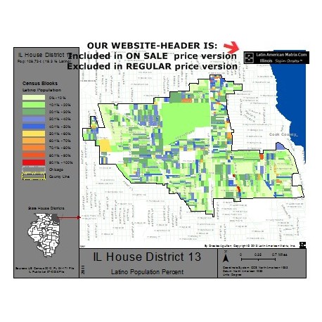 M42-IL House District 13, Latino Population Percentages, by Census Blocks, Census 2010