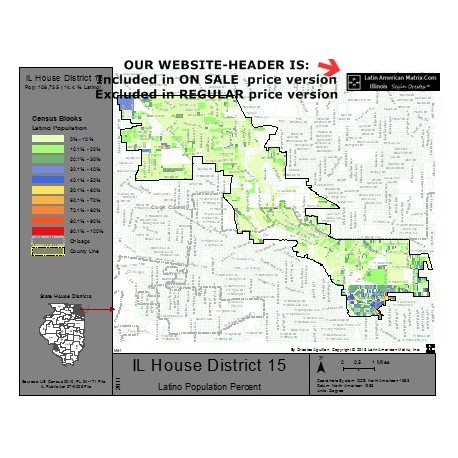 M42-IL House District 15, Latino Population Percentages, by Census Blocks, Census 2010