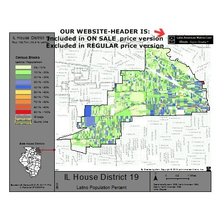 M42-IL House District 19, Latino Population Percentages, by Census Blocks, Census 2010