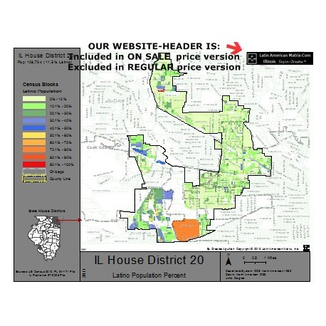M42-IL House District 20, Latino Population Percentages, by Census Blocks, Census 2010