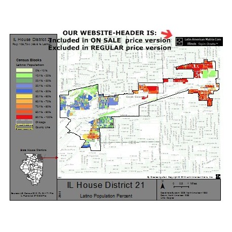 M42-IL House District 21, Latino Population Percentages, by Census Blocks, Census 2010