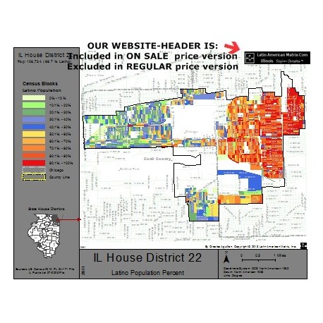 M42-IL House District 22, Latino Population Percentages, by Census Blocks, Census 2010