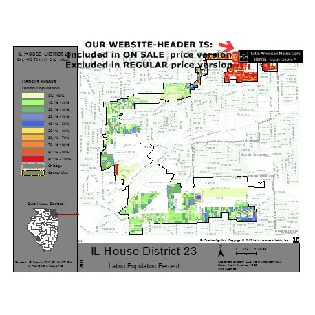 M42-IL House District 23, Latino Population Percentages, by Census Blocks, Census 2010