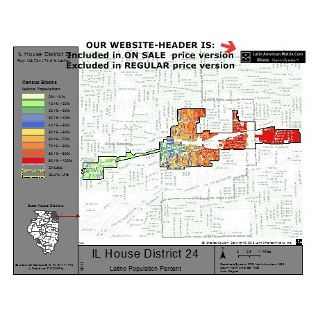 M42-IL House District 24, Latino Population Percentages, by Census Blocks, Census 2010