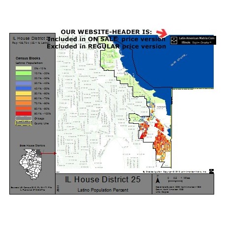 M42-IL House District 25, Latino Population Percentages, by Census Blocks, Census 2010