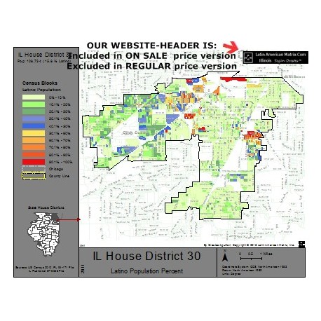 M42-IL House District 30, Latino Population Percentages, by Census Blocks, Census 2010