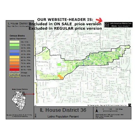 M42-IL House District 36, Latino Population Percentages, by Census Blocks, Census 2010