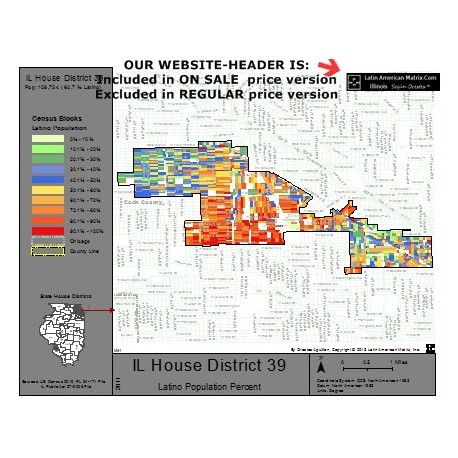 M42-IL House District 39, Latino Population Percentages, by Census Blocks, Census 2010