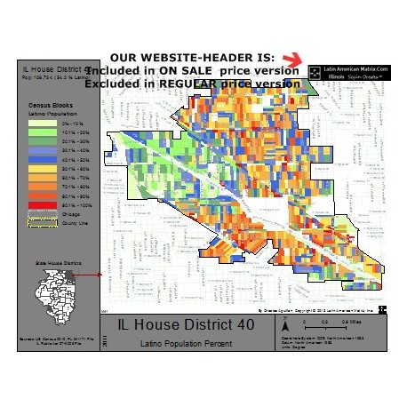 M42-IL House District 40, Latino Population Percentages, by Census Blocks, Census 2010
