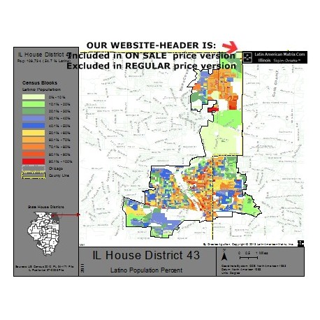 M42-IL House District 43, Latino Population Percentages, by Census Blocks, Census 2010