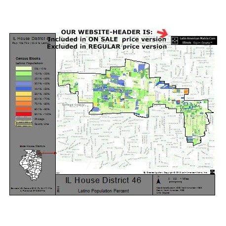 M42-IL House District 46, Latino Population Percentages, by Census Blocks, Census 2010