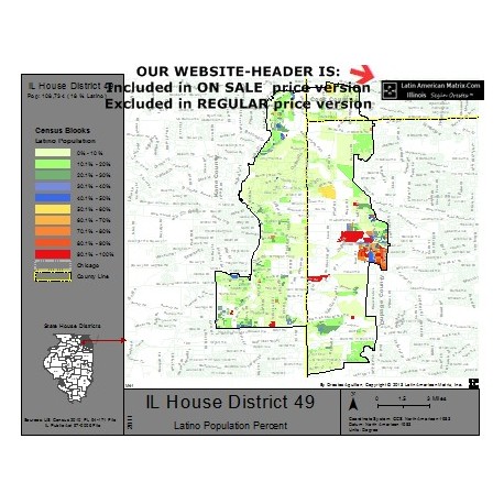 M42-IL House District 49, Latino Population Percentages, by Census Blocks, Census 2010