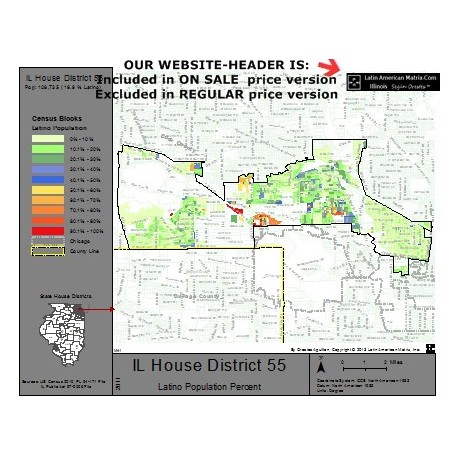 M42-IL House District 55, Latino Population Percentages, by Census Blocks, Census 2010