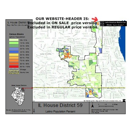 M42-IL House District 59, Latino Population Percentages, by Census Blocks, Census 2010