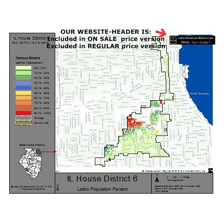 M42-IL House District 6, Latino Population Percentages, by Census Blocks, Census 2010