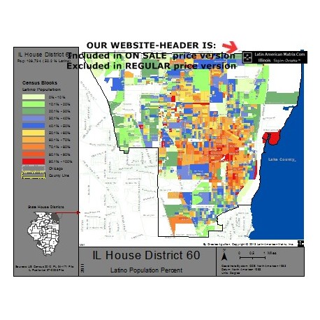 M42-IL House District 60, Latino Population Percentages, by Census Blocks, Census 2010