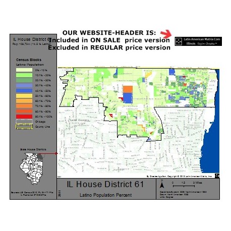 M42-IL House District 61, Latino Population Percentages, by Census Blocks, Census 2010