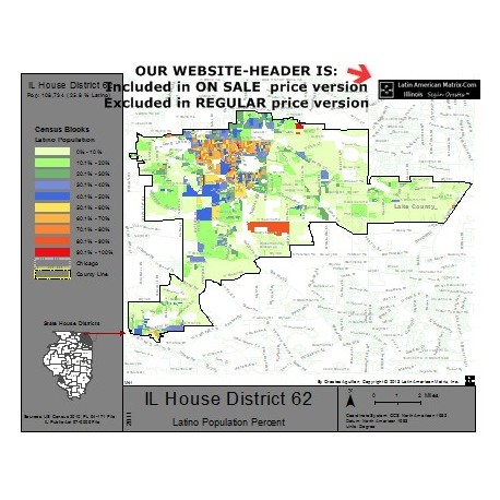 M42-IL House District 62, Latino Population Percentages, by Census Blocks, Census 2010