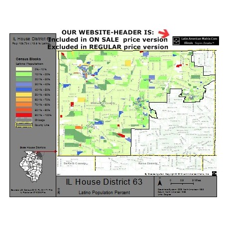 M42-IL House District 63, Latino Population Percentages, by Census Blocks, Census 2010