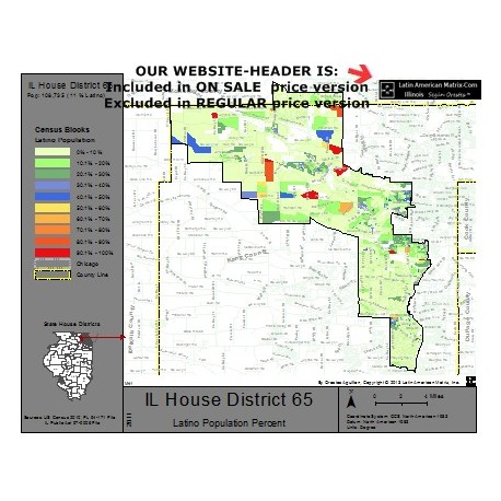 M42-IL House District 65, Latino Population Percentages, by Census Blocks, Census 2010