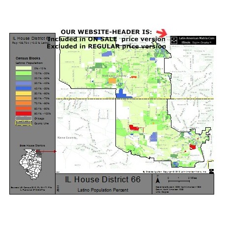 M42-IL House District 66, Latino Population Percentages, by Census Blocks, Census 2010