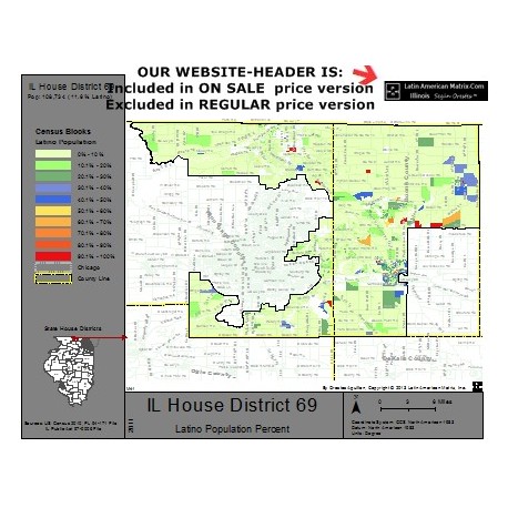 M42-IL House District 69, Latino Population Percentages, by Census Blocks, Census 2010