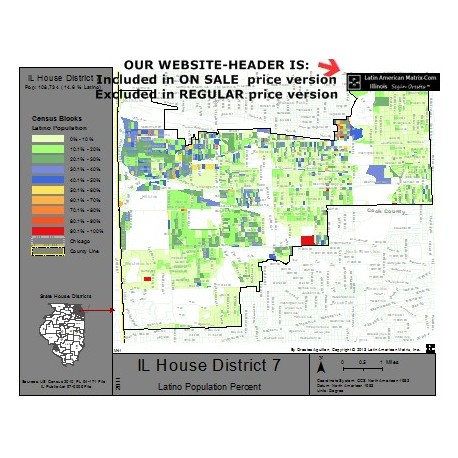 M42-IL House District 7, Latino Population Percentages, by Census Blocks, Census 2010