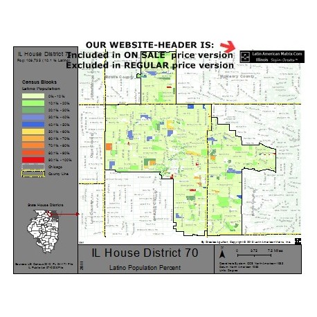 M42-IL House District 70, Latino Population Percentages, by Census Blocks, Census 2010