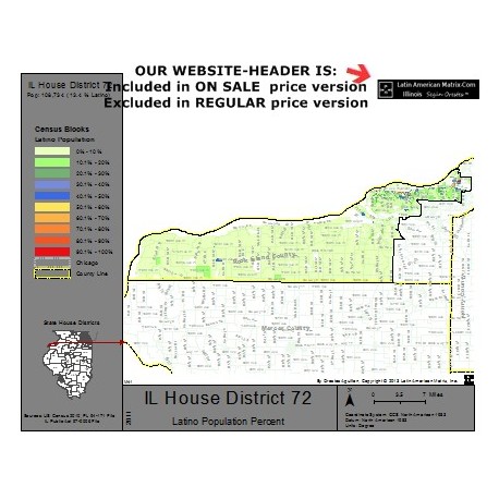 M42-IL House District 72, Latino Population Percentages, by Census Blocks, Census 2010