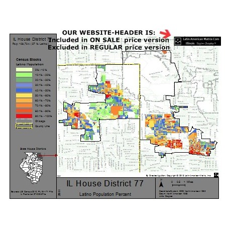 M42-IL House District 77, Latino Population Percentages, by Census Blocks, Census 2010