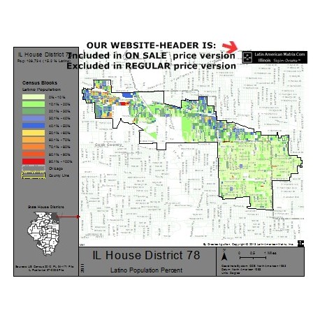 M42-IL House District 78, Latino Population Percentages, by Census Blocks, Census 2010