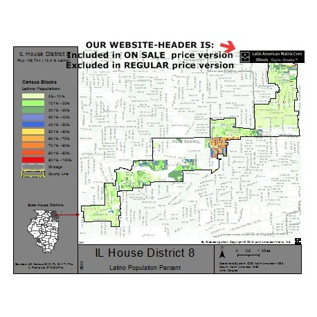 M42-IL House District 8, Latino Population Percentages, by Census Blocks, Census 2010