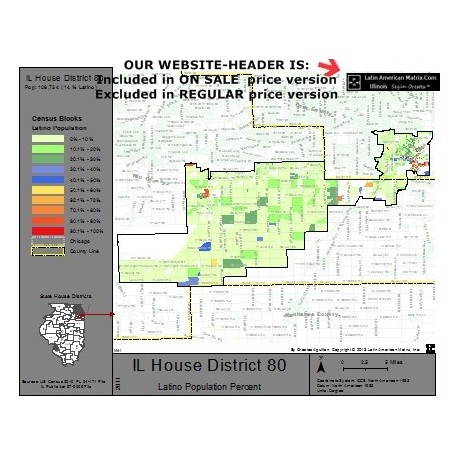 M42-IL House District 80, Latino Population Percentages, by Census Blocks, Census 2010