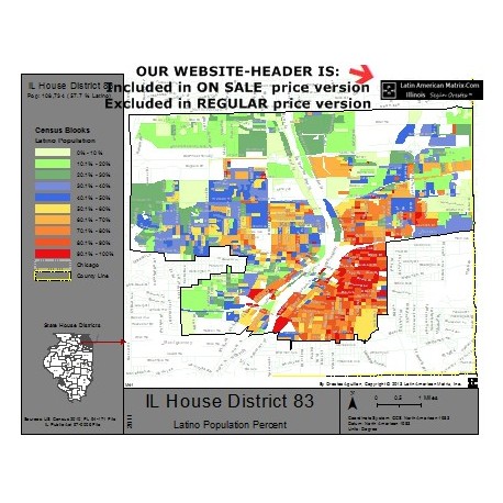 M42-IL House District 83, Latino Population Percentages, by Census Blocks, Census 2010