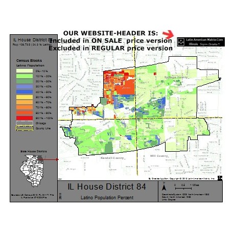 M42-IL House District 84, Latino Population Percentages, by Census Blocks, Census 2010