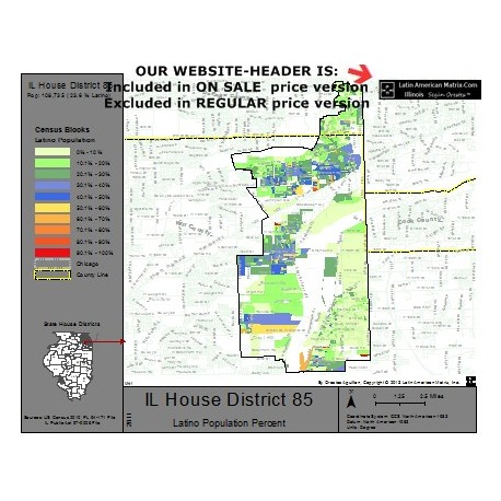 M42-IL House District 85, Latino Population Percentages, by Census Blocks, Census 2010