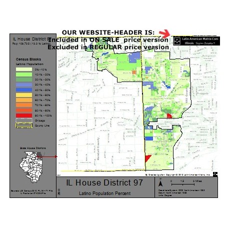 M42-IL House District 97, Latino Population Percentages, by Census Blocks, Census 2010