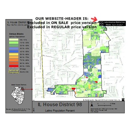 M42-IL House District 98, Latino Population Percentages, by Census Blocks, Census 2010