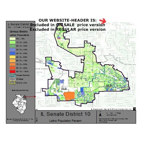 M51-IL Senate District 10, Latino Population Percentages, by Census Blocks, Census 2010