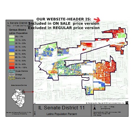 M51-IL Senate District 11, Latino Population Percentages, by Census Blocks, Census 2010