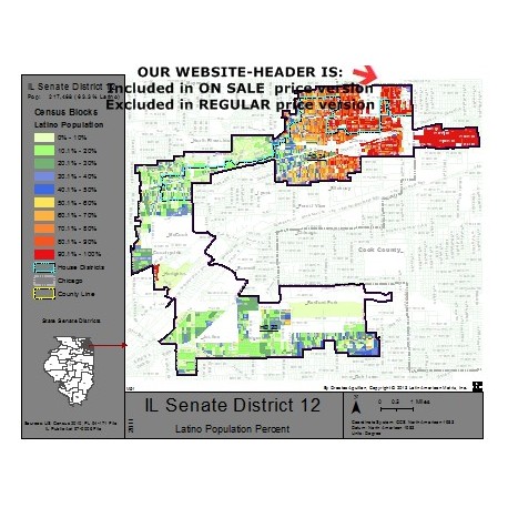 M51-IL Senate District 12, Latino Population Percentages, by Census Blocks, Census 2010