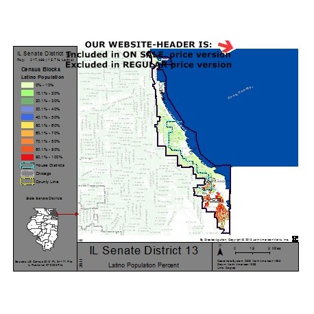 M51-IL Senate District 13, Latino Population Percentages, by Census Blocks, Census 2010