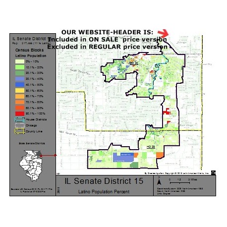 M51-IL Senate District 15, Latino Population Percentages, by Census Blocks, Census 2010