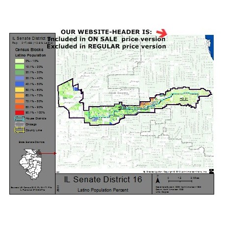 M51-IL Senate District 16, Latino Population Percentages, by Census Blocks, Census 2010